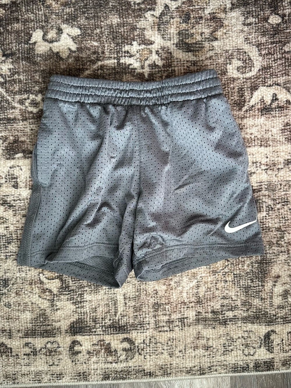 Nike Gray Mesh Kids Athletic Shorts with White Swoosh